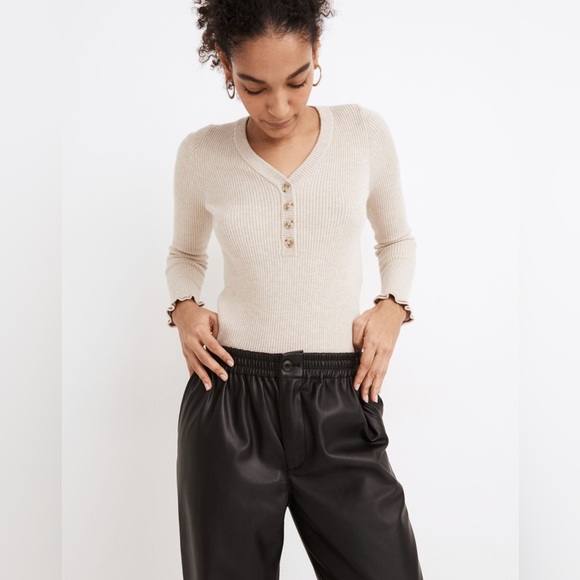 Madewell Vegan Leather Track Trousers in True Black - Size XS - Picture 2 of 4